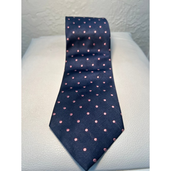 J.Crew Silk Necktie Pink Polka Dot Navy‎ Blue Business Career Tie - Picture 1 of 6